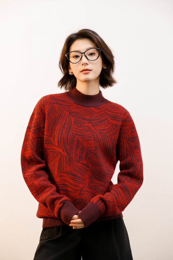 Shambala Women's Half Turtleneck Jacquard Yak Wool Pullover