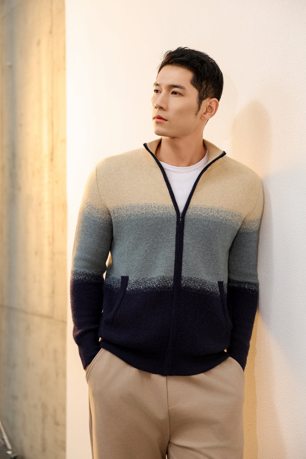 Shambala Men's Gradient Color Sesame Point Yak Wool Sweater