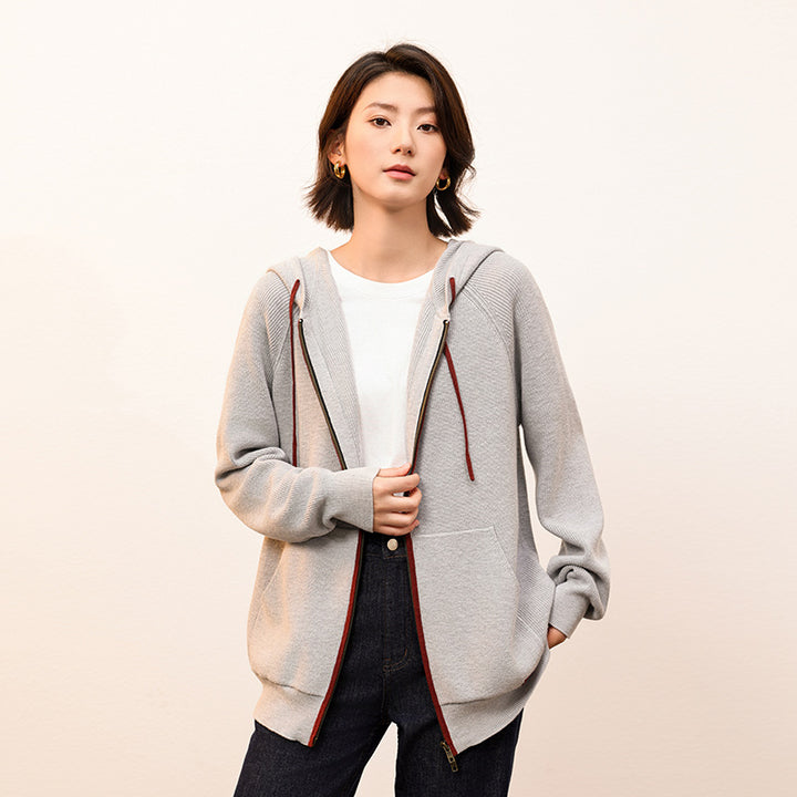 Elevate your casual look with the Shoton Contrasting Hooded Knit Coat. Crafted for style and comfort, this versatile piece combines a hooded design with contrasting details, perfect for layering.
