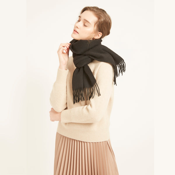 Shop the Serene Nocturne Yak Wool Scarf, designed for exceptional softness and warmth. A versatile, classic winter accessory for both men and women.