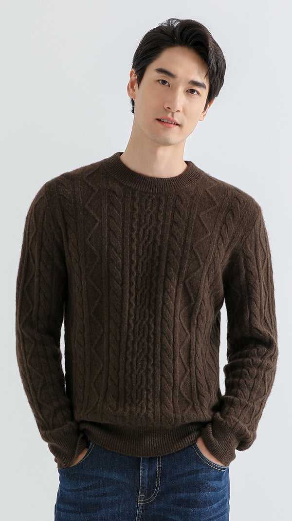 Indulge in the luxury of the Men's Shambala 100% Yak Eternity Cabled Sweater. Made with pure yak wool, this timeless piece features a classic cable-knit design inspired by Tibetan mountain rivers. Soft, warm, and perfect for winter.

