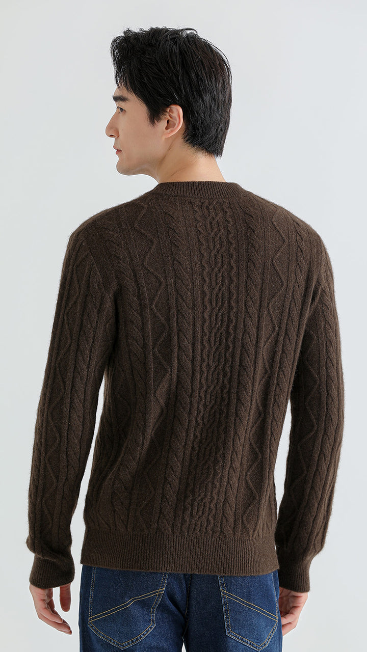 Indulge in the luxury of the Men's Shambala 100% Yak Eternity Cabled Sweater. Made with pure yak wool, this timeless piece features a classic cable-knit design inspired by Tibetan mountain rivers. Soft, warm, and perfect for winter.

