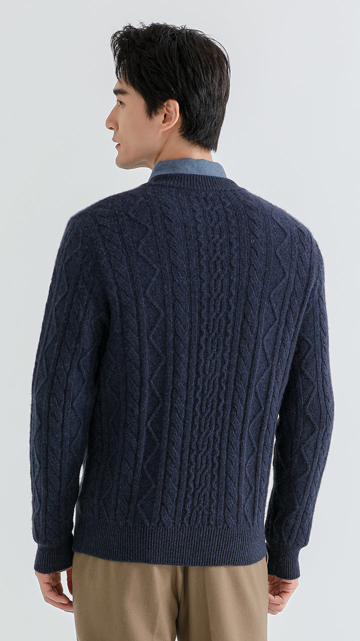 Indulge in the luxury of the Men's Shambala 100% Yak Eternity Cabled Sweater. Made with pure yak wool, this timeless piece features a classic cable-knit design inspired by Tibetan mountain rivers. Soft, warm, and perfect for winter.

