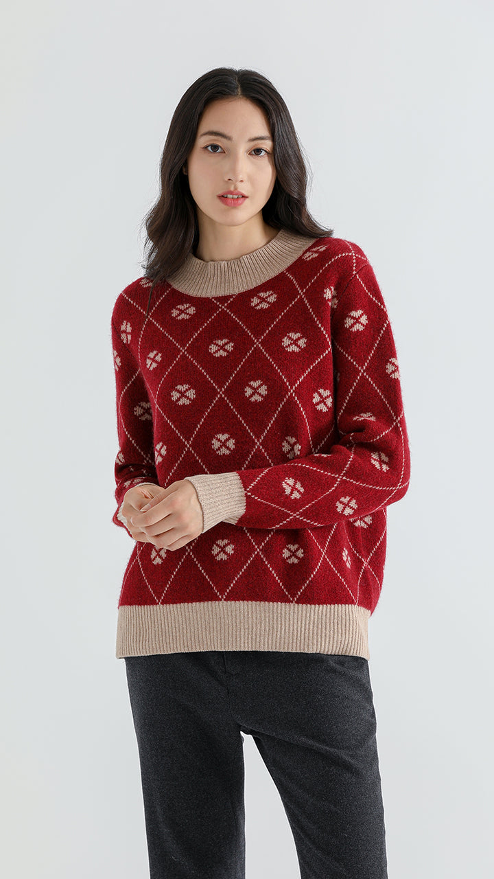 Stay stylish and warm with the Women's Shambala Half Turtleneck Jacquard Yak Wool Pullover. Crafted from 100% Yak wool, this luxurious and textured pullover offers comfort and sophistication for every occasion.

