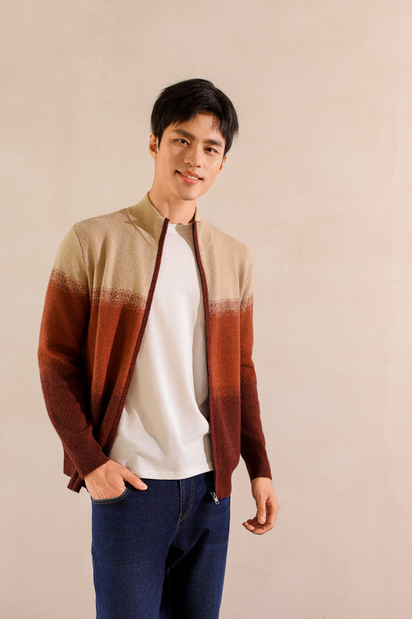 Shambala Men's Gradient Color Sesame Point Yak Wool Sweater